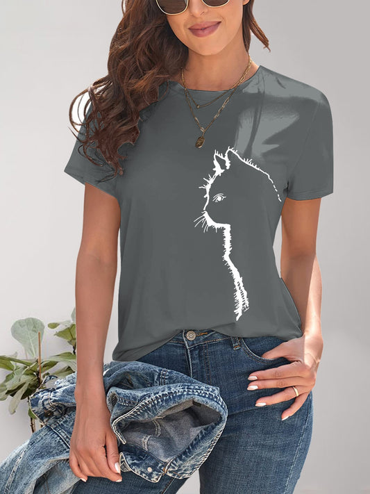 Casual gray tee with unique cat design