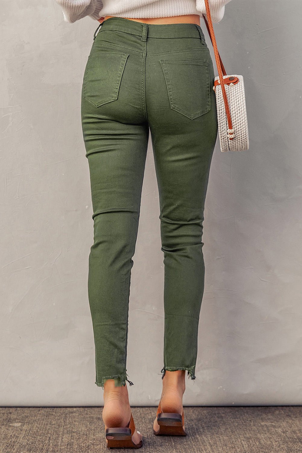 Baeful Button Fly Hem Detail Grey Skinny Jeans - Whimsical Appalachian Boutique