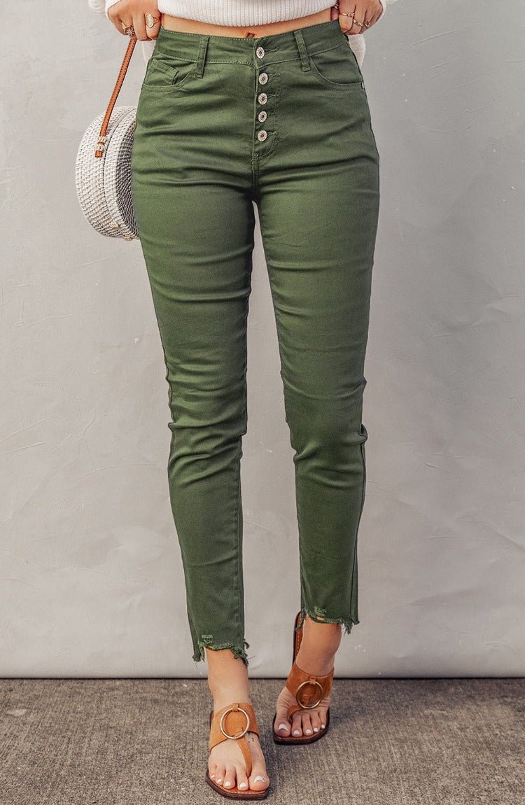 Baeful Button Fly Hem Detail Grey Skinny Jeans - Whimsical Appalachian Boutique