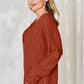 Basic Bae Ribbed Half Button Long Sleeve T-Shirt in orange