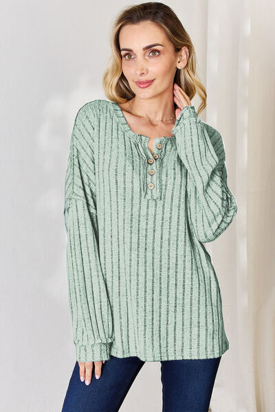 Basic Bae ribbed long sleeve top in green