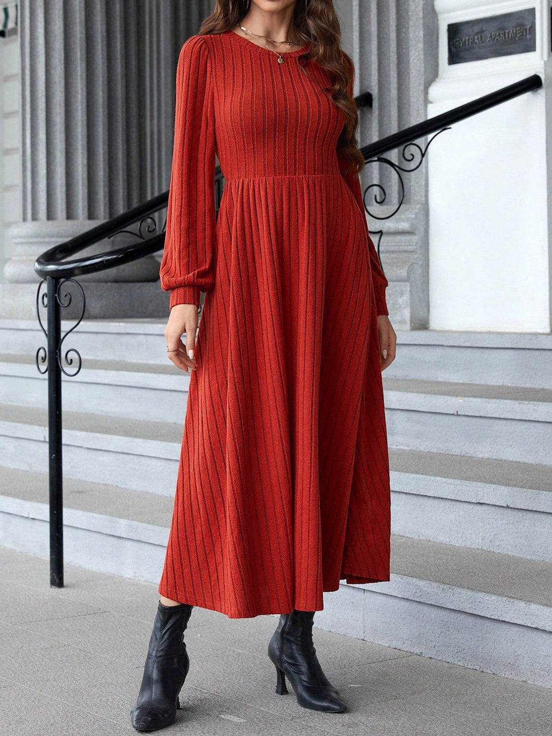 lightweight red maxi dress in basic style
