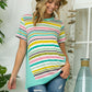 Plus size striped t-shirt with bright, cheerful colors and comfortable design.