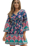 Lightweight and breathable boho chic floral mini dress with a flowy fit