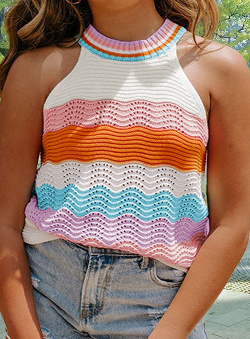 Knit Grecian Neck Color Block Vest