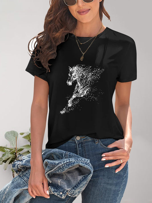 Black t-shirt with artistic white horse graphic