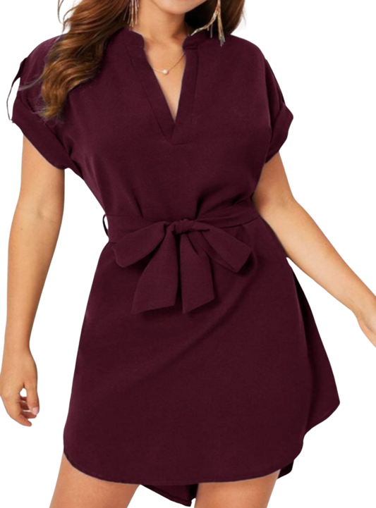 Discover the chic Tied Notched Dress! Flattering tie-waist, versatile style, available in 6 colors. Perfect for any occasion. Shop now!