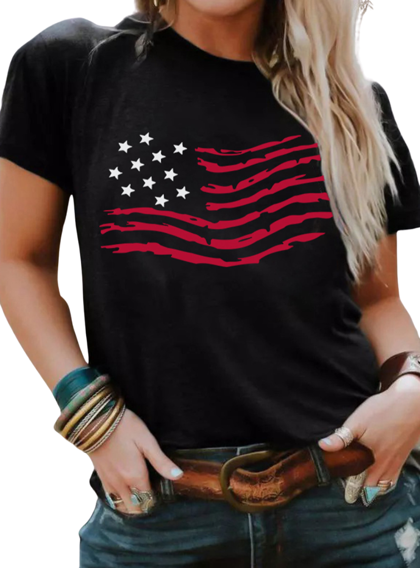 Show your pride with this bold Black American Flag T-Shirt. Perfect comfort, iconic style, and durable quality for everyday patriots.