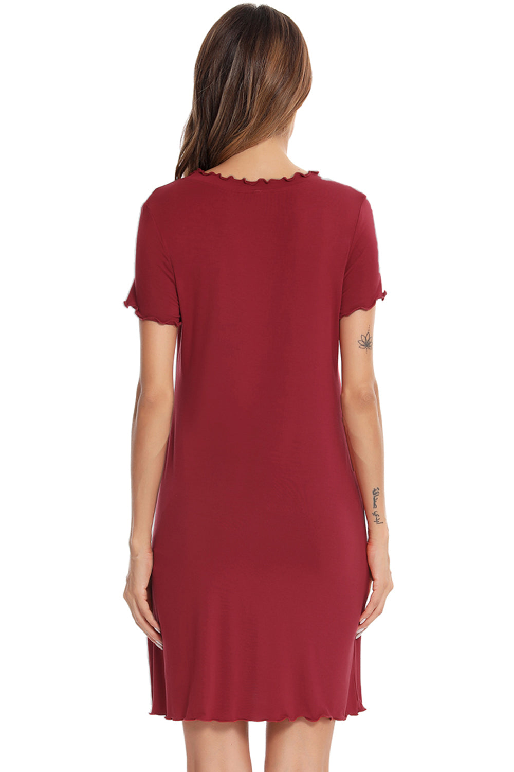 Chic Round Neck Lounge Dress in red, black, navy. Perfect blend of style & comfort for home or casual outings. Effortless elegance in every wear.