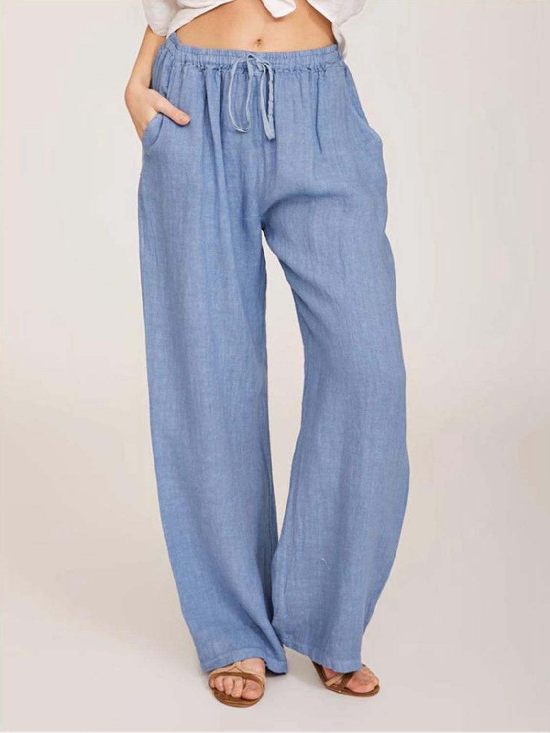 Straight Leg Drawstring Pants with Pockets