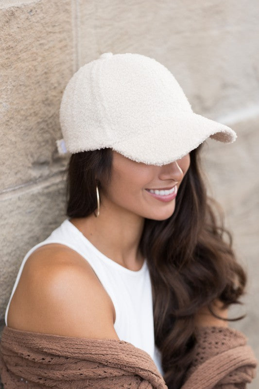 Cozy beige sherpa cap for casual wear
