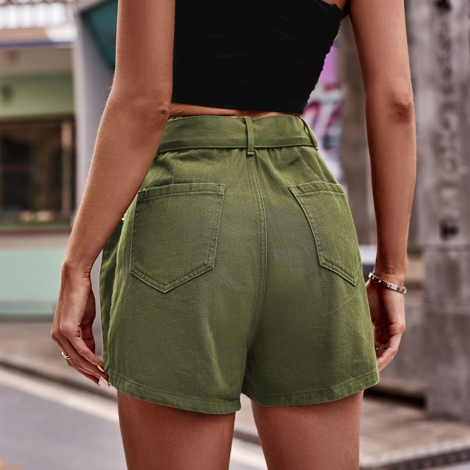 Belted denim shorts online