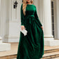 Green belted round neck velvet dress
