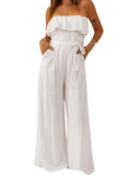 Elevate your style with our Tie-Waist Ruffled Strapless Jumpsuit. Flattering fit, chic design, perfect for any occasion. Available in white and black