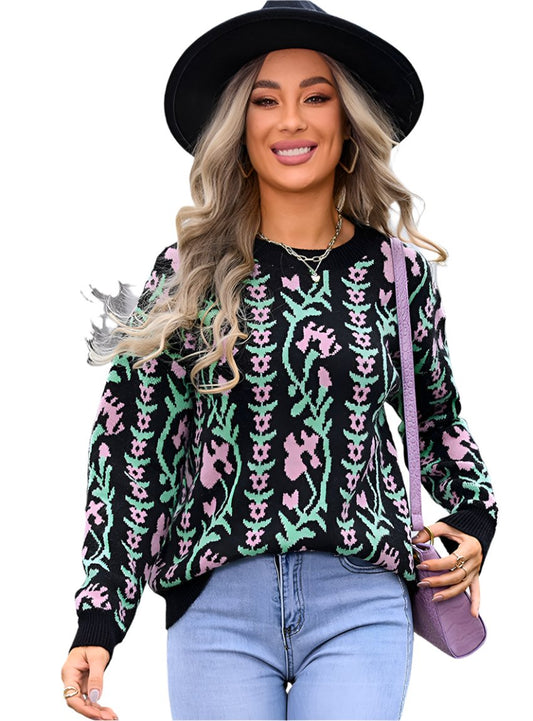 Black floral Angel Wings round neck sweater styled casually