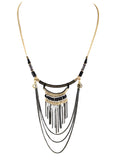 Beads and layer chains necklace in black with delicate bead detailing and cascading chains, perfect for elegant or casual outfits.