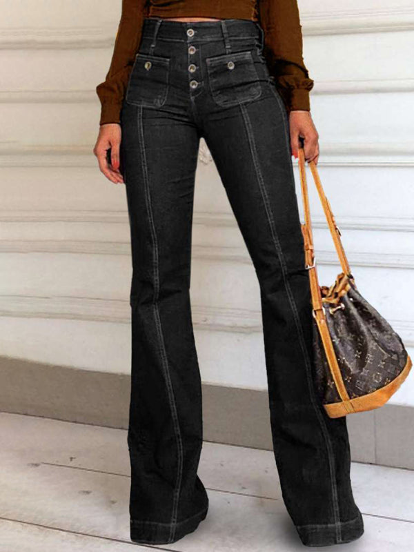 Chic black high waist denim trousers
