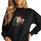 Front view of a black "Festive but Feral" opossum sweatshirt in unisex sizing.
