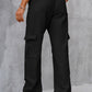 Black high-waist pants with pockets for a stylish and practical design.
