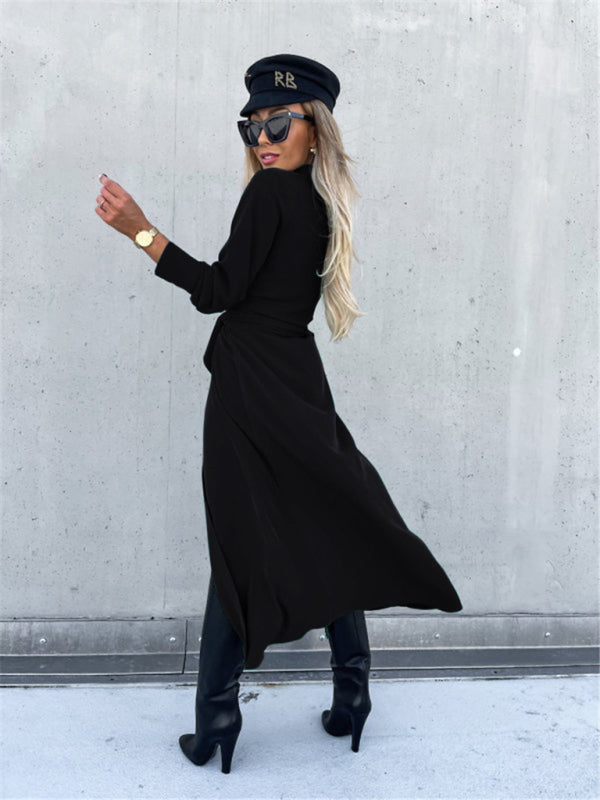 Long Sleeve Button-Up Belted Shirt Dress