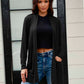 Black open front drape cardigan, ideal for casual or dressy looks.