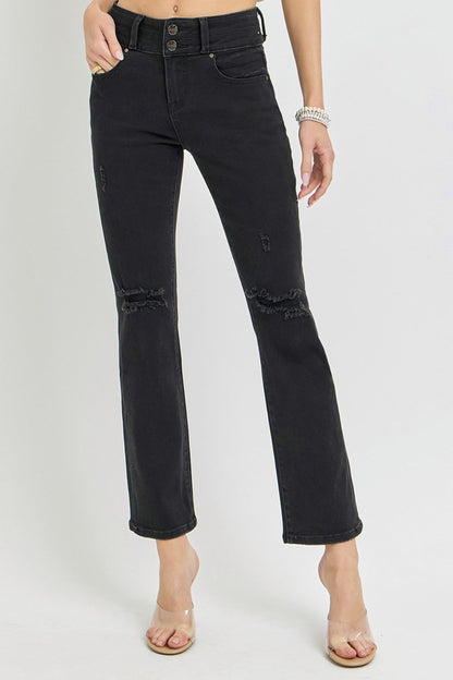 RISEN Jeans | High Rise Wide Waistband Ankle Bootcut 