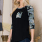 Comfortable black camo sleeve top with front pocket
