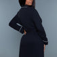 Back view of a black waffle robe showing the belted waist and relaxed fit.
