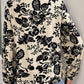 Long Sleeve Notched Neck Black Floral Blouse