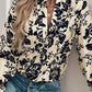 Long Sleeve Notched Neck Black Floral Blouse