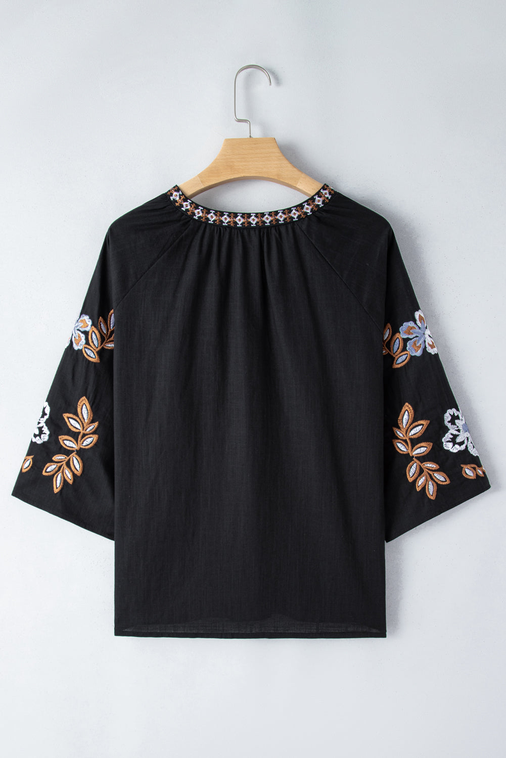 Embroidered V-Neck Three-Quarter Sleeve Blouse - Whimsical Appalachian Boutique