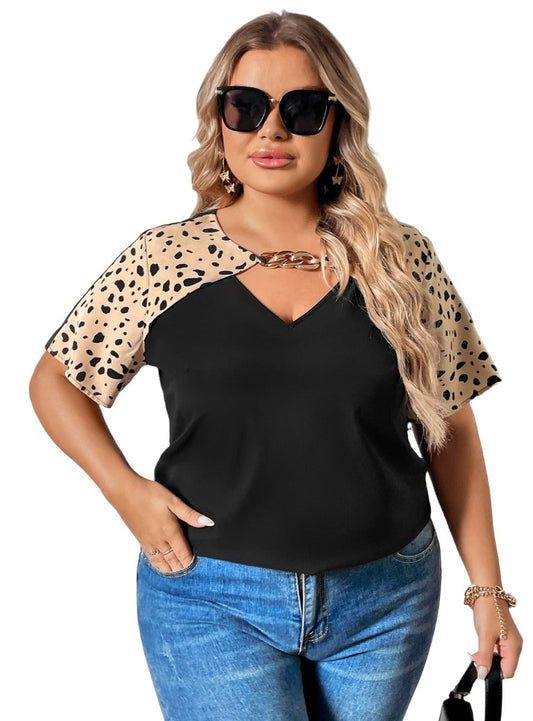 Plus Size Chain Detail V-Neck Raglan Sleeve Blouse - Whimsical Appalachian Boutique