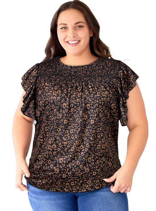 Plus Size Printed Smocked Butterfly Sleeve Blouse - Whimsical Appalachian Boutique