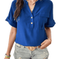 Buttoned Notched Short Sleeve Blouse