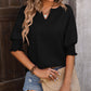 Heathered Notched Lantern Sleeve Blouse - Whimsical Appalachian Boutique