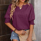 Heathered Notched Lantern Sleeve Blouse - Whimsical Appalachian Boutique