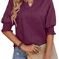 Heathered Notched Lantern Sleeve Blouse - Whimsical Appalachian Boutique