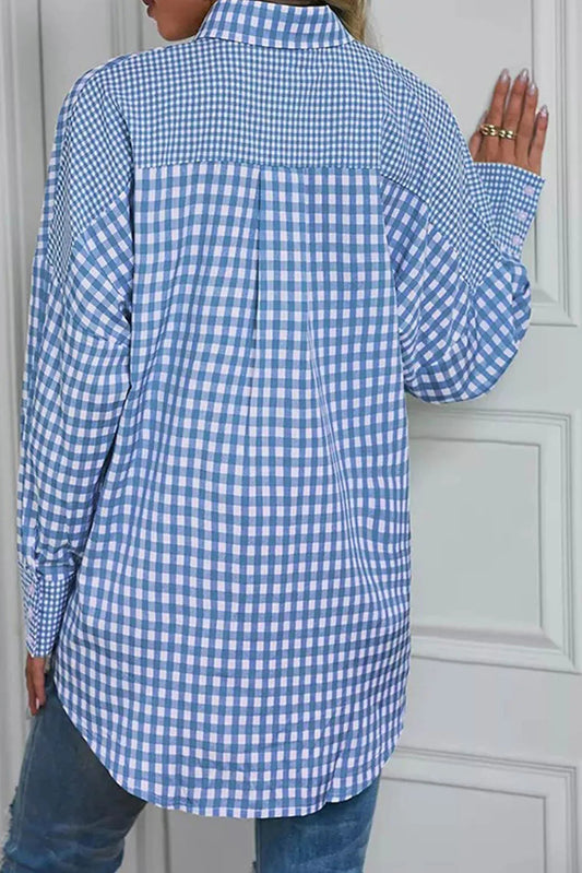 Women's Blue Gingham Plaid Collared Shirt