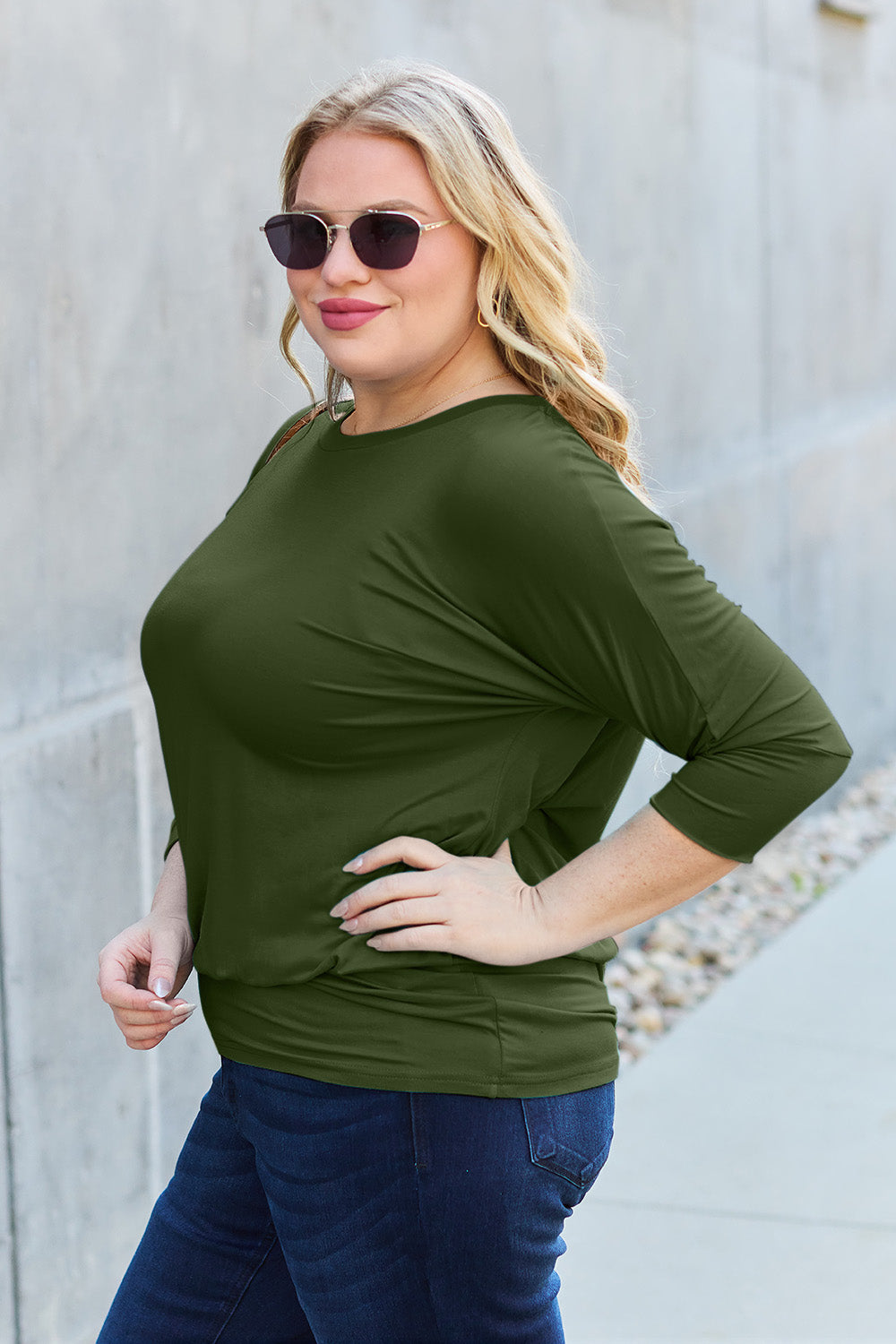 Basic Bae Round Neck Batwing Sleeve Top