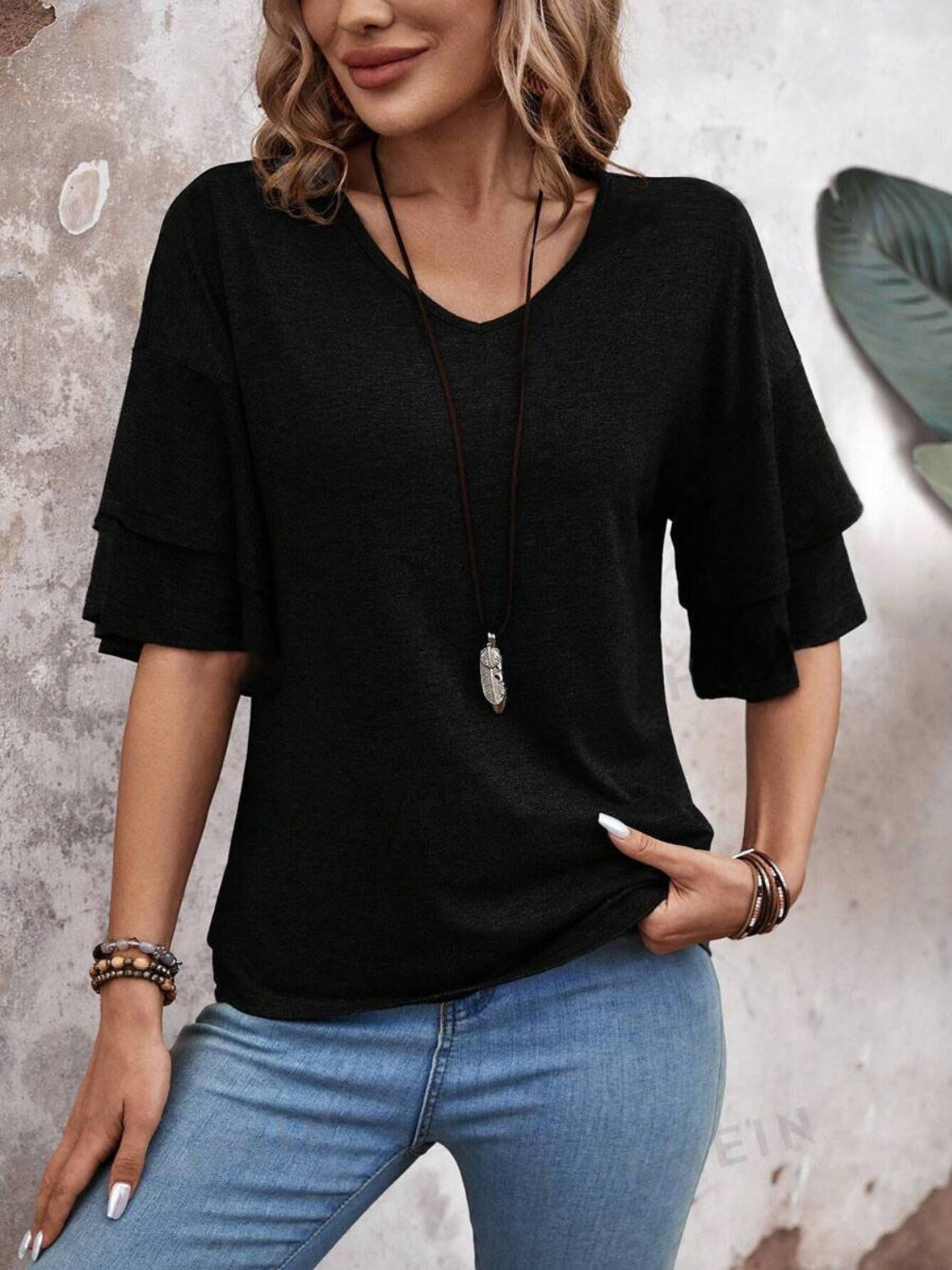 Casual V-Neck Flutter Sleeve Blouse - Whimsical Appalachian Boutique