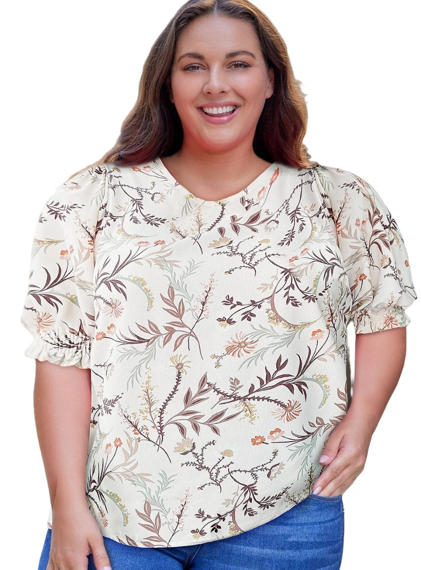 Plus Size Floral Print Top with Puff Sleeves - Whimsical Appalachian Boutique