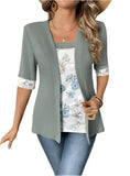 Gray Open-Front Floral Print Half Sleeve Top - Whimsical Appalachian Boutique