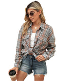 Pocketed Plaid Collared Neck Long Sleeve Shirt