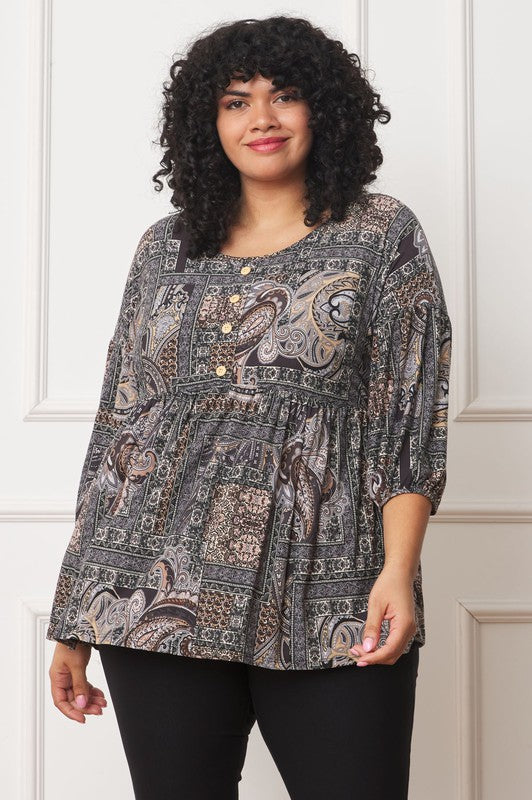 Plus Size Paisley Patchwork Peasant Blouse - Whimsical Appalachian Boutique