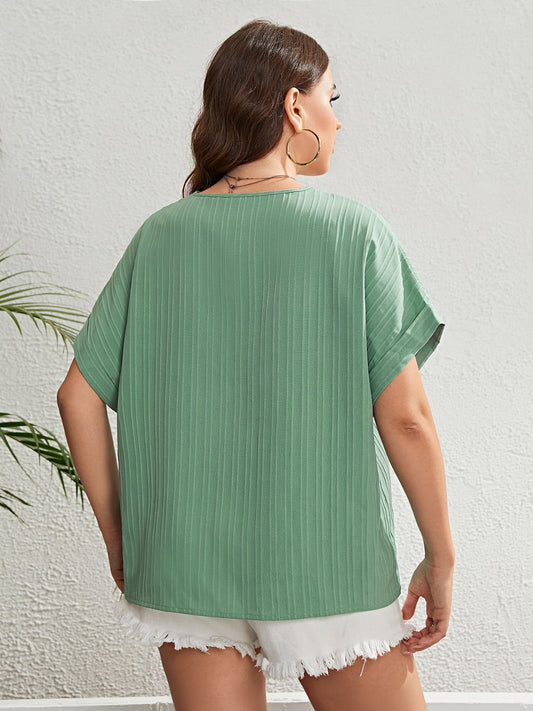 Plus Size Buttoned V-Neck Green Shirt - Whimsical Appalachian Boutique