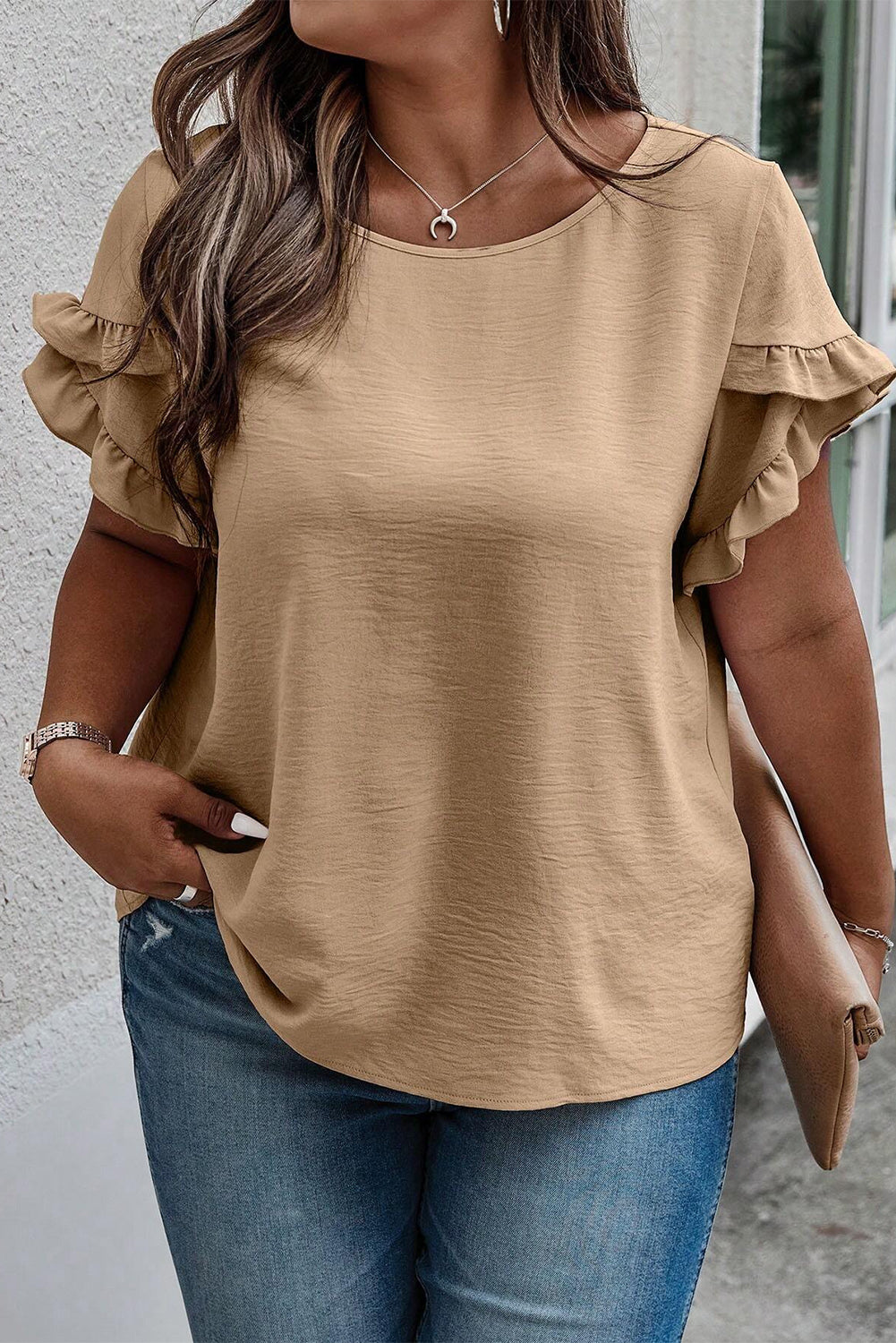 Plus Size Ruffled Petal Sleeve Top - Whimsical Appalachian Boutique