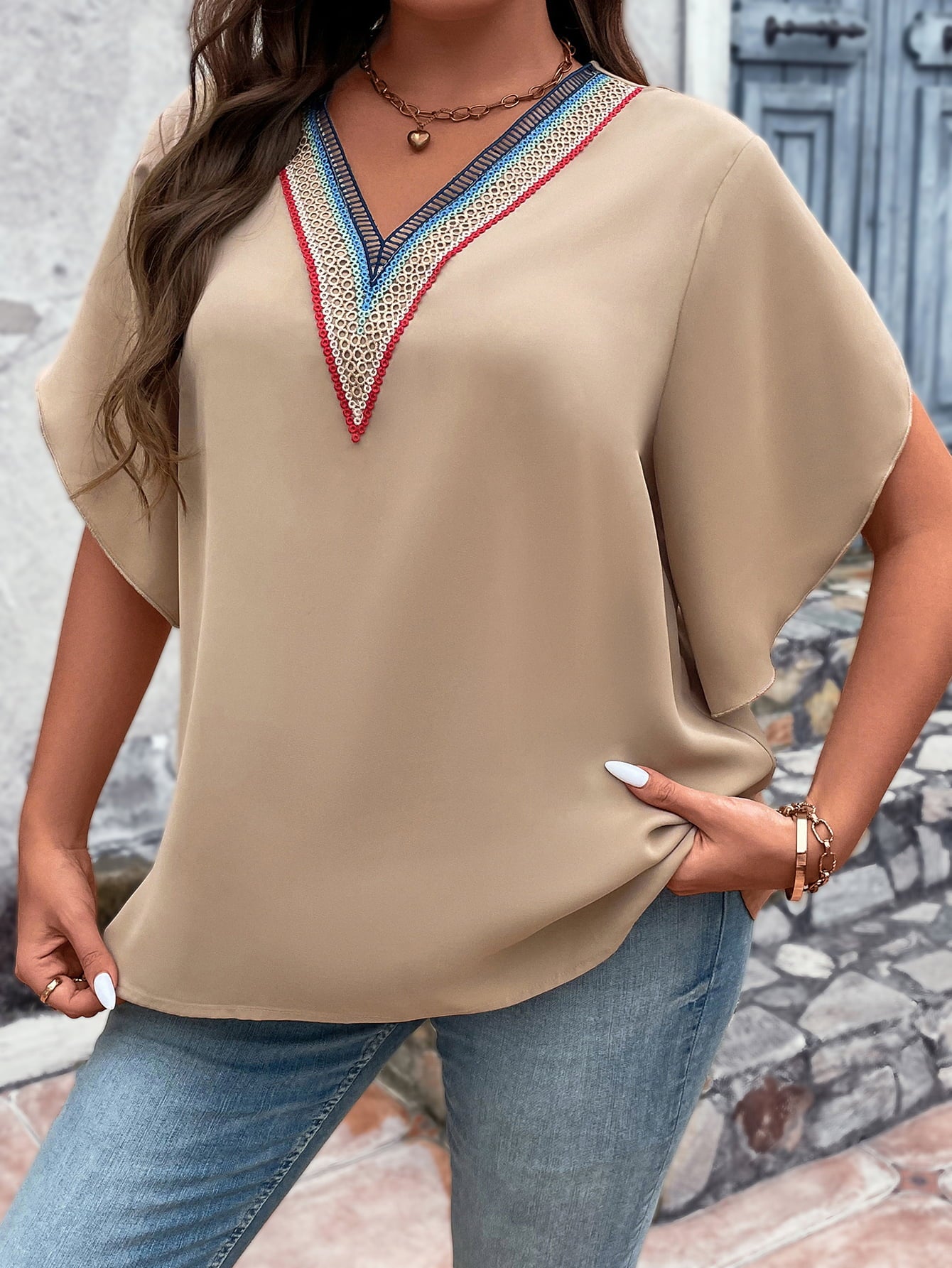 Plus Size V-Neck Flutter Sleeve Blouse - Whimsical Appalachian Boutique