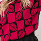 Checkerboard Football Puff Sleeve Sweater