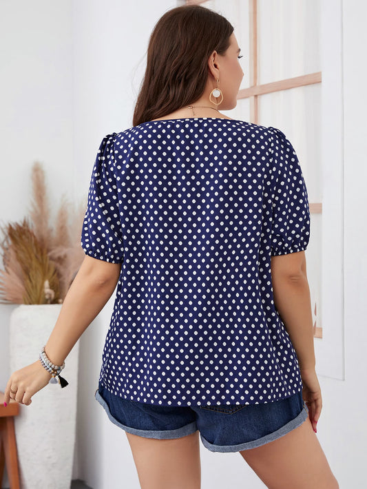 Plus Size Polka Dot Square Neck Blouse - Whimsical Appalachian Boutique