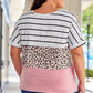 Plus Size Striped Leopard Half Sleeve T-Shirt - Whimsical Appalachian Boutique